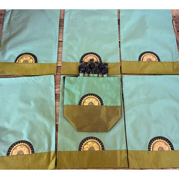 Vintage 1970s Asian Silk Place Mats With Chopsticks and Holder NOS - Picture 2 of 16